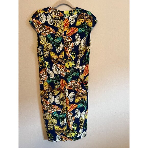 Ellen Tracy Dress 14 Colorful Butterfly Stretch Career Church Washable NEW - Picture 5 of 11